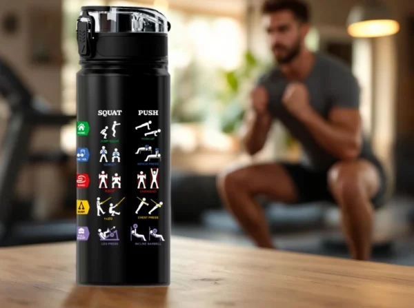 Gourde sport en métal inox 750 ml avec exercices imprimés – Édition FITNESS